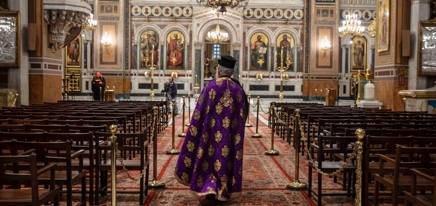 Orthodox Bishop in an Empty Church